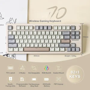 Wireless Gaming Keyboard, 75% Aluminum